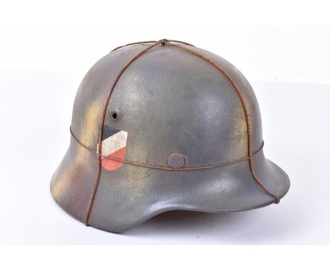WW2 German Luftwaffe Hitler Youth Flak Helpers Camouflaged Steel Combat Helmet, being a M-40 pattern shell which has been ref