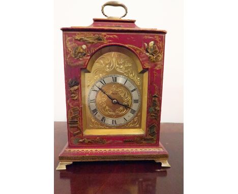A chinoiserie mantle clock by Asprey of London, Roman numerals to silvered chapter ring with brass dial