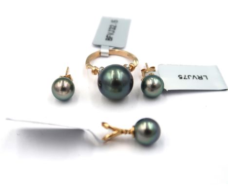 An 18ct gold Tahitian cultured pearl and brilliant cut diamond pendant. Weight 1.41 grams. Together with an 11 mm Tahitian cu