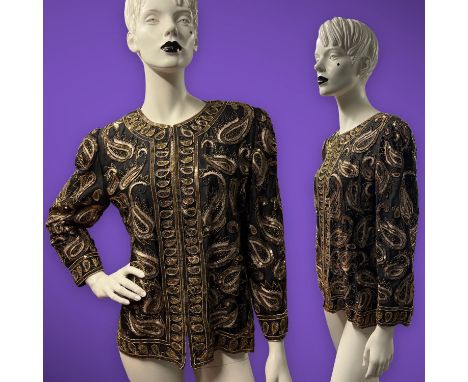 Vintage good quality gold and black heavy beaded silk evening/cocktail party jacket. Fits modern UK size 10-12-14Condition Re