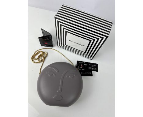 Rare vintage LULU GUINNESS / JONATHAN CALUGI collaboration AW17 "MOON LADY" cross body bag in grey leather with gold tone har