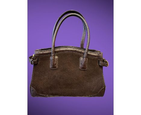 CECE CORD American high end Designer1990s large chocolate brown Ostrich leather and suede vintage top handle handbag with bra