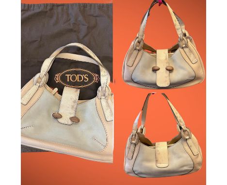 TODS quality Vintage 1990s soft buff suede and snake leather top handle handbag with dust-bag. Magnetic click closure, suede 