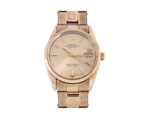 A ROLEX OYSTER PERPETUAL DATE GOLD PLATED AUTOMATIC BRACELET WATCH Ref 1550, Serial No. 3125081, circa 1972, Gold plated case