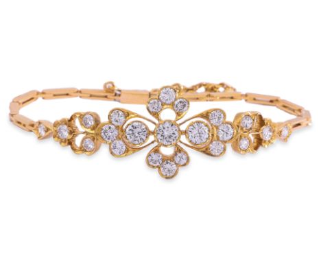 A PERANAKAN STYLE DIAMOND BRACELET
Featuring round brilliant cut diamonds totalling approximately 1.60 Cts, mounted in an unm