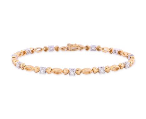 A HIGH KARAT GOLD DIAMOND 'BOW' BRACELET
Featuring round brilliant cut diamonds totalling approximately 0.99 Cts, mounted in 