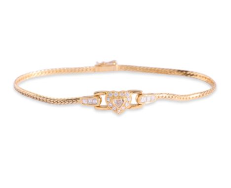A 'HEART' DIAMOND BRACELET
Featuring heart shaped, round brilliant cut and carre cut diamonds totalling approximately 0.45 Ct