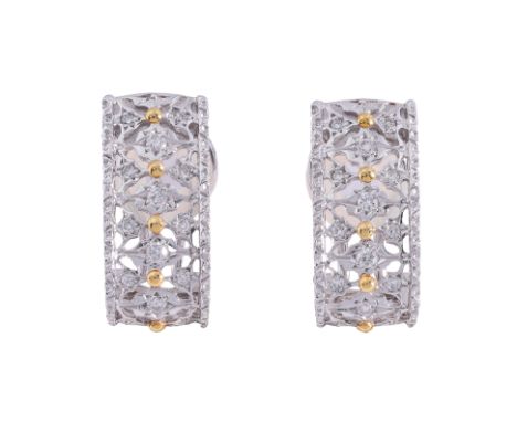 A PAIR OF DIAMOND CLIP ON EARRINGS
Featuring round brilliant cut diamonds totalling approximately 0.76 Cts (marked), mounted 
