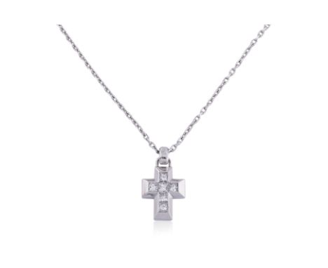 A DIAMOND 'CROSS' NECKLACE BY VENDOME AOYAMA Featuring princess cut diamonds totalling approximately 0.30Cts (marked), mounte