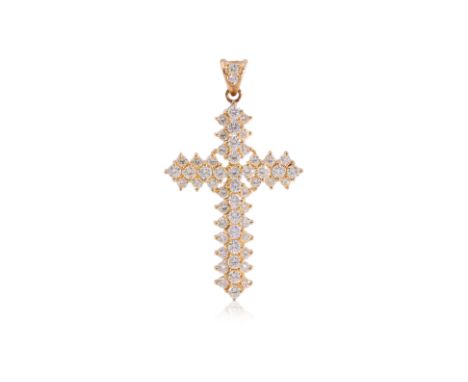 A DIAMOND CROSS PENDANT
Featuring round brilliant cut diamonds totalling approximately 2.07 Cts, mounted in a yellow gold set