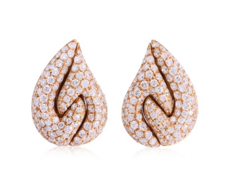A PAIR OF DIAMOND EARRINGS BY BULGARI Featuring round brilliant cut diamonds totalling approximately 3.00 Cts, mounted in a y