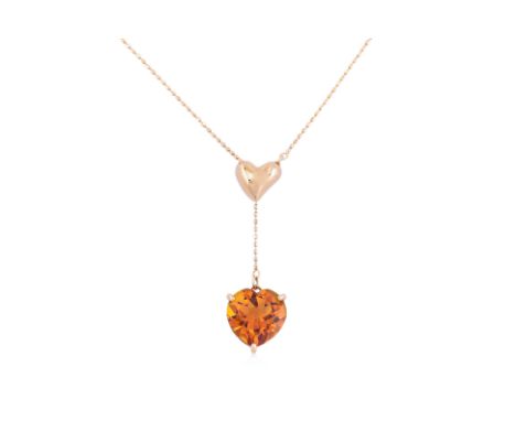 A CITRINE 'HEART' NECKLACE
Featuring a heart shaped citrine weighing approximately 1.75 Cts, mounted in a yellow gold setting