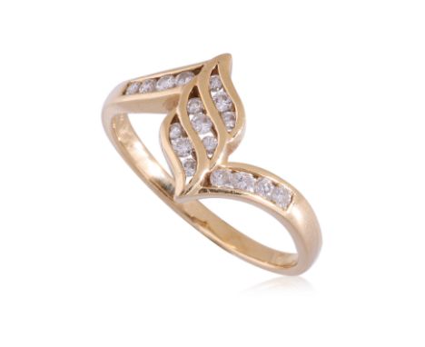 A DIAMOND RING
Featuring channel set round cut diamonds weighing approximately 0.24 Cts, mounted in a yellow gold setting mar