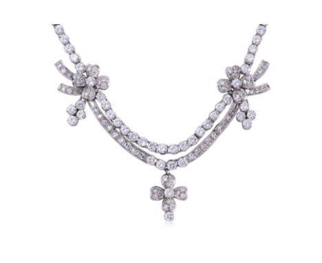 A DIAMOND 'GARLAND' PLATINUM NECKLACE
Featuring round brilliant and single cut diamonds totalling approximately 4.00 Cts, mou