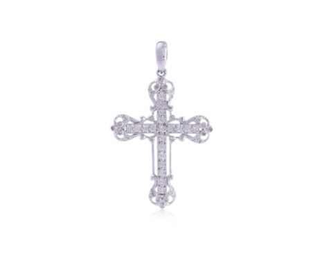 A LARGE CROSS PENDANT
Featuring round cut diamonds totalling approximately 1.03 Cts (marked), mounted in a white gold setting
