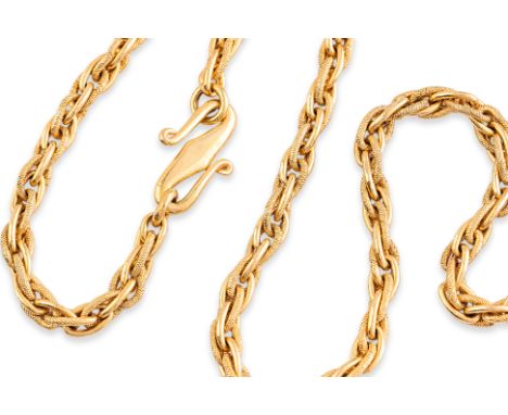 A HIGH KARAT GOLD 'WOVEN ROPE' NECKLACE
Featuring a 'woven rope' necklace mounted in textured high karat yellow gold marked '