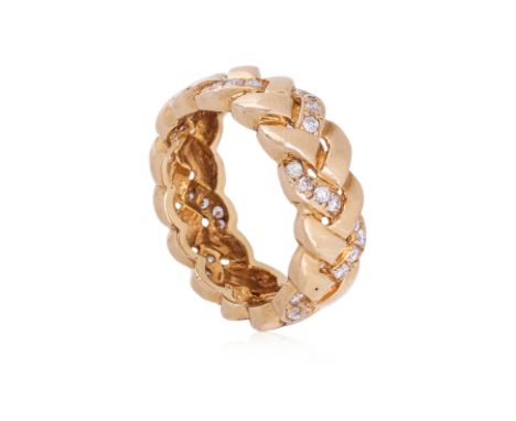A DIAMOND 'WEAVE' BAND RING
Featuring round brilliant cut diamonds totalling approximately 0.56 Cts (marked), mounted in a ye