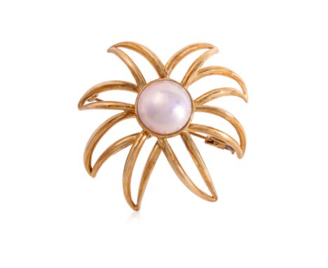 A MABE CULTURED PEARL 'FIREWORKS' BROOCH BY TIFFANY & CO.
Featuring a mabe cultured pearl measuring approximately 13.9mm, mou