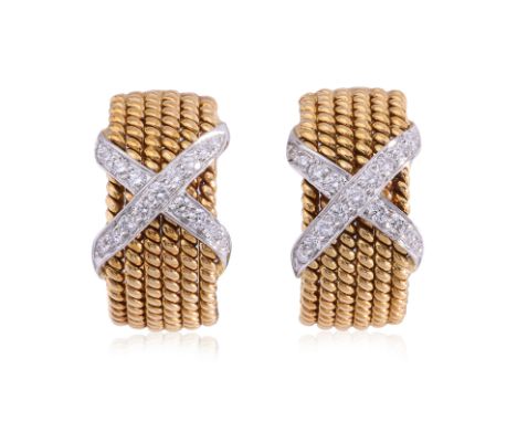 A SIX ROW DIAMOND CLIP-ON EARRINGS BY TIFFANY & CO.
Featuring round brilliant cut diamonds totalling approximately 0.50 Cts, 