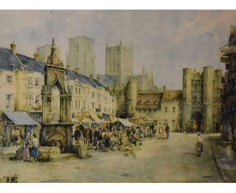 E.D. Sturgeon - Coloured print - Market Place, Wells, framed and glazed   Condition: 