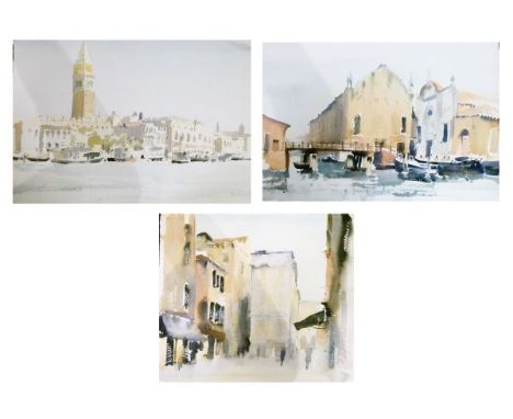 Nicholas Poullis - Three watercolours - Architectural views, 38cm x 57cm and 34cm x 38.5cm, all unframed   Condition: 