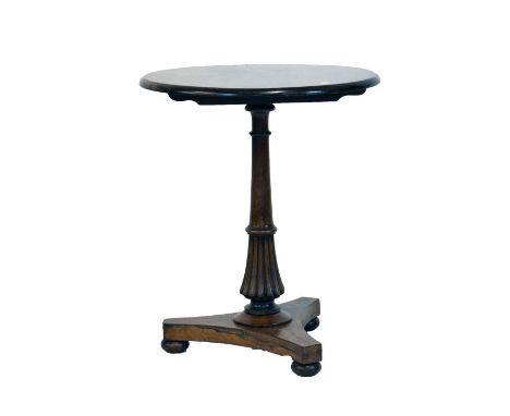 Victorian style mahogany and rosewood circular topped occasional table standing on a turned pillar and platform tripod base  