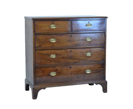 George III mahogany chest of two short and three long graduated drawers on bracket feet   Condition: 