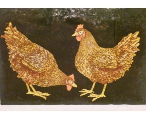 John B. Hiscock - Signed limited edition print - Study of two chickens, No.41/50, signed and numbered in pencil, 46.5cm x 67c
