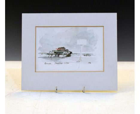 Sir Hugh Casson - Watercolour sketch - Bench, Seaview, Isle of Wight, signed with initials and titled, 10.25cm x 15.5cm   Con