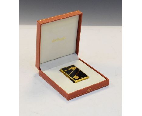Dupont style gas cigarette lighter with black and gilt decoration, in a Dupont style box   Condition: 