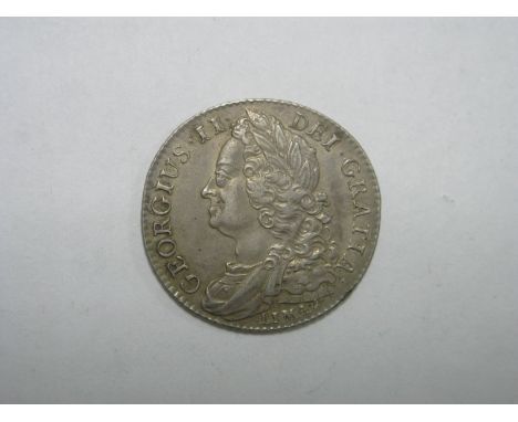 George II Shilling 1745 "Lima", near very fine condition, old cabinet tone.