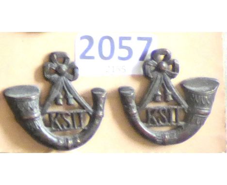  British Collar Badge Pair -The King's Own Shropshire Light Infantry -  Bronze-Officers Pair