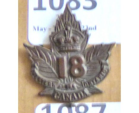 Canada - 18th Battalion Officers Cap Badge - bronze (Officers)