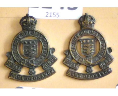 Corps Collar Badge Pair-Royal Army Ordnance Corps-KC,Blackened - Pair