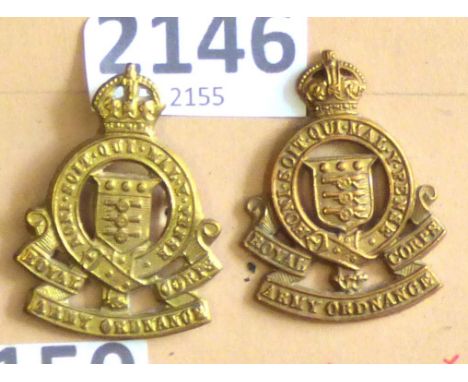 Corps Collar Badge Pair-Royal Army Ordnance Corps - KC, Brass-Pair