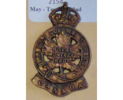 Canada - Royal Montreal Regiment Officers Cap Badge - Bronze KC