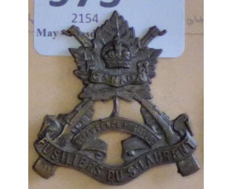 Canada - St Laurent Fusiliers Officers Cap Badge - Bronze KC