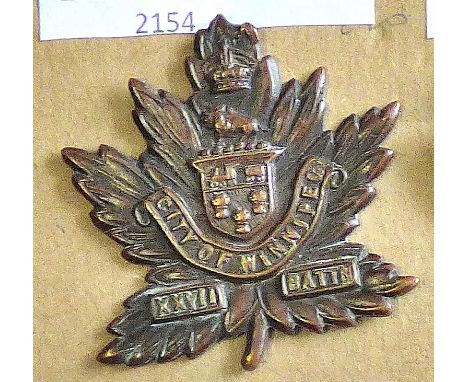 Canada - 27th Infantry Battalion (City of Winnipeg BN) Officers Cap Badge, Bronze KC