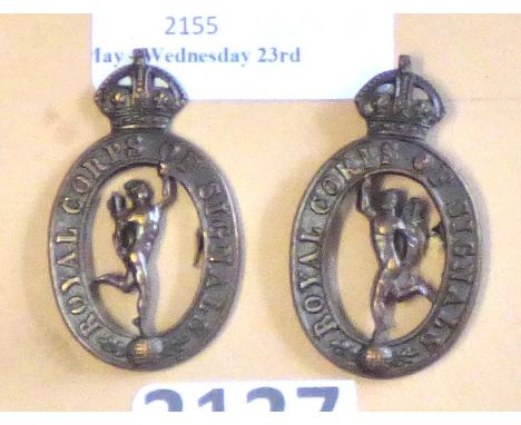 Corps Collar Badge Pair- Royal Corps of Signals-KC, Bronze, Officers Pair                       