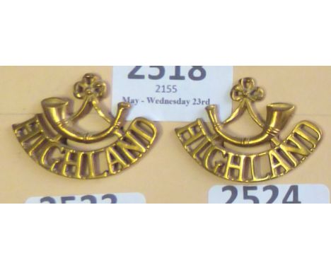 British Shoulder Titles-The Highland Light Infantry (City of Glasgow regiment) - Bugle/Highland (Left and Right facing)(2)(W1