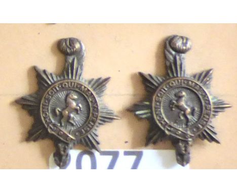  British Collar Badge Pairs -The Royal Sussex Regiment - Officers Service Dress, Bronze Pair