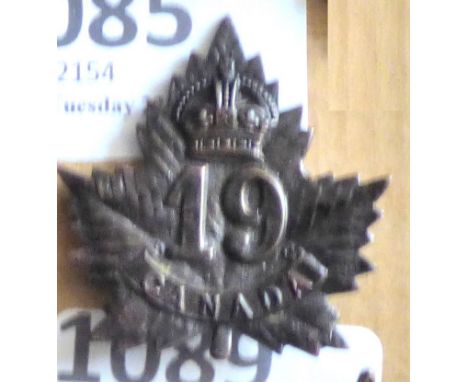 Canada - 19th Infantry Battalion  Officers Cap Badge - Bronze (Smaller) KC