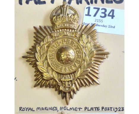 Royal Marines - Royal Marines Helmet Plate Post 1923, - Brass                                     