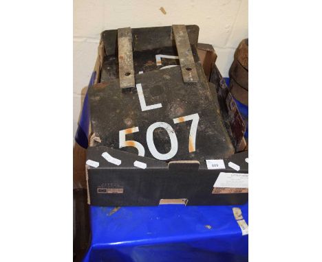 Box of small vintage enamel marking signs