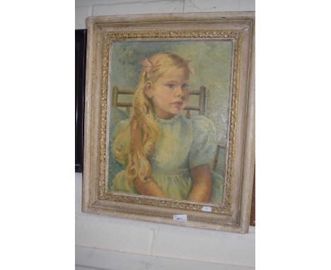 Irene Heath, portrait of a young girl with ribbons in her hair, oil on canvas