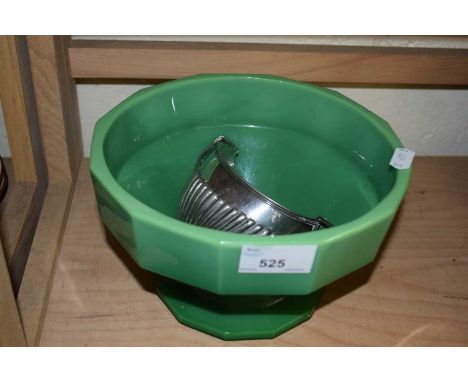 Cream glass dish and a white metal sugar basin