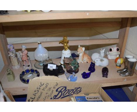 Quantity of assorted figurines, glass lamp etc