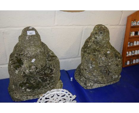 Pair of small concrete model Buddhas