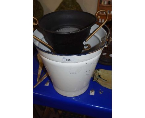An enamel bucket and a further jardiniere (2)