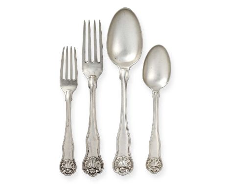 King's Husk pattern, engraved with a crest, comprising: 13 table-spoons37 table-forks11 dessert-spoons11 dessert-forks8 teasp